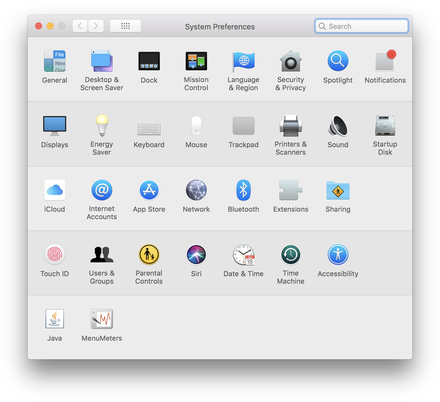 System Preferences 화면