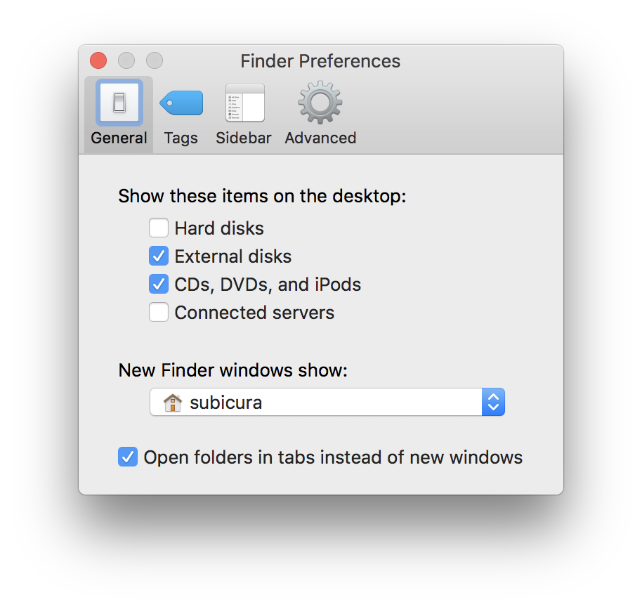 Finder Preference 화면